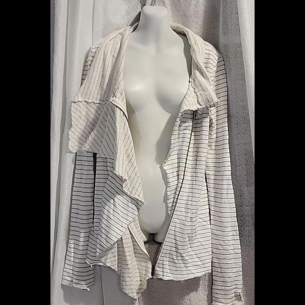 We the Free, 100% Cotton Ebb Flow French Terry Striped Zip Cardigan Size Medium - Picture 5 of 9
